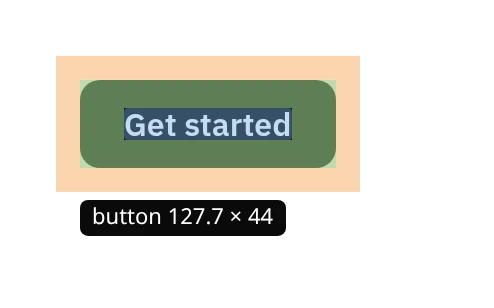 A button with its margin, padding and content boxes and its size, 127.7 by 44